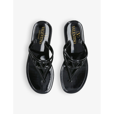 Shop Valentino Vlogo Rubber Thong Sandals In Black