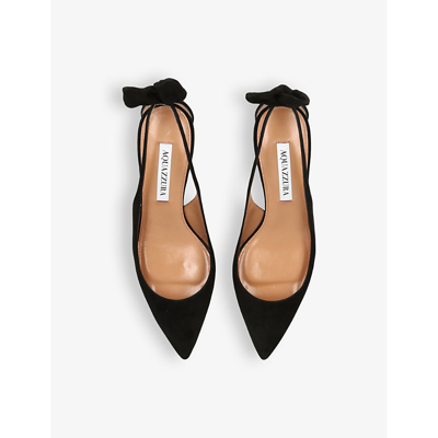 Shop Aquazzura Womens Black Bow Tie Suede Heeled Pumps