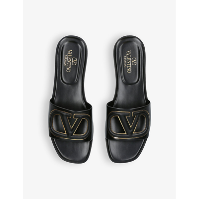 Shop Valentino Vlogo Cut-out Leather Slides In Black