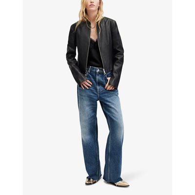 Shop Allsaints Women's Black Sadler Slim-fit Leather Jacket