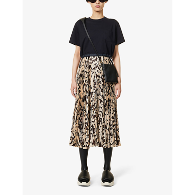 Shop Sacai Women's Beige Brown Layered Abstract-pattern Cotton-jersey Midi Dress