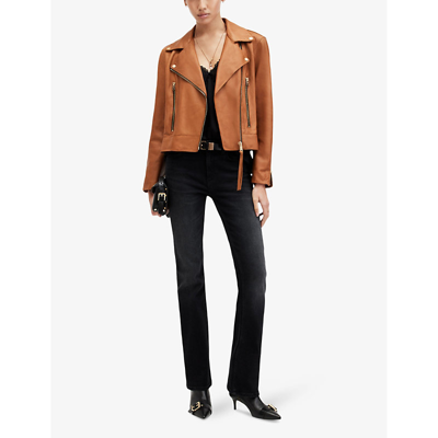 Shop Allsaints Women's Cognac Brown Beale Slim-fit Leather Biker Jacket