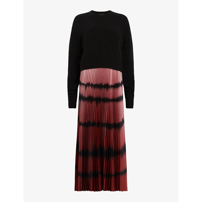 Shop Allsaints Women's Black/red Curtis Knitted Jumper And Ombre Recycled-polyester Midi Dress