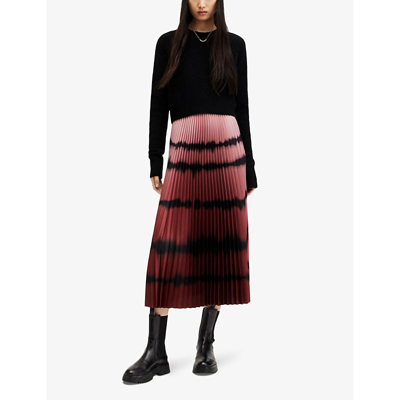 Shop Allsaints Women's Black/red Curtis Knitted Jumper And Ombre Recycled-polyester Midi Dress