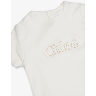 Shop Chloé Chloe Offwhite Logo-print Organic Cotton-jersey T-shirt 18 Months-2 Years