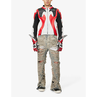 Shop Kusikohc Mens Red Spidi Burn Rider Contrast-panel Leather Jacket