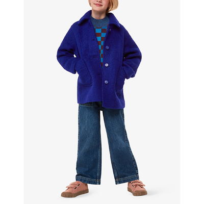Whistles Blue Daisy Bouclé-texture Wool-blend Coat 3-12 In Blue