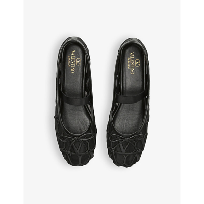 Shop Valentino Garavani Women's Black Toile Iconographe Logo-pattern Mesh Ballet Flats