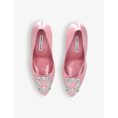 Shop Manolo Blahnik Women's Pink Hangisi 105 Crystal-embellished Satin Courts