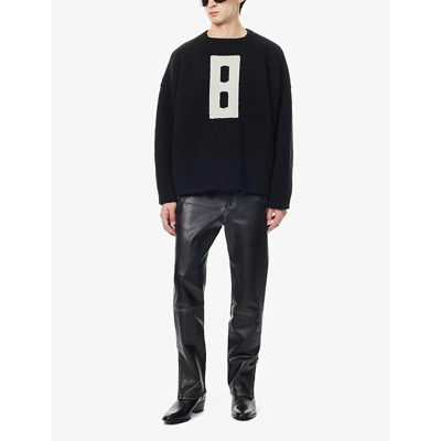 Shop Fear Of God Mens Black Graphic-intarsia Relaxed-fit Wool-blend Jumper