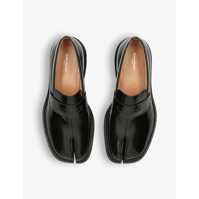 Shop Maison Margiela Men's Black Tabi County Panelled Brushed-leather Loafers