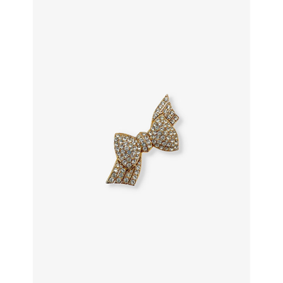 Shop Jennifer Gibson Jewellery Womens Gold White Bow Gold-plated Metal And Crystal Brooch