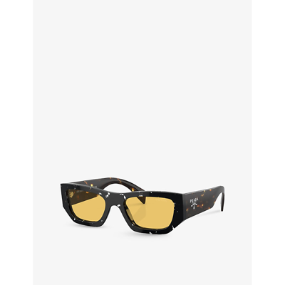 Shop Prada Womens Black Pr A01s Pillow-frame Acetate Sunglasses