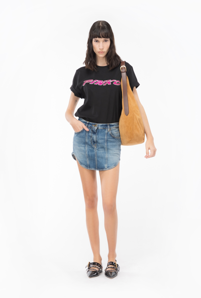 Shop Pinko Stretch Denim Mini Skirt In Dark Vintage Wash