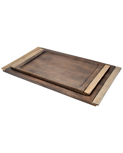 Shop Sagebrook Home Elevarre Set Of 2 Leaon Wooden Trays In Brown