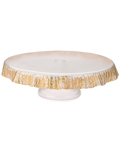 Alice Pazkus 12in Footed Scalloped Cake Plate With Gold In Gold
