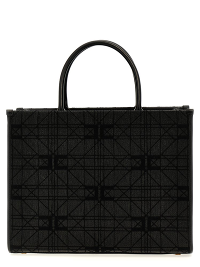 Shop Elisabetta Franchi Monogram Jacquard Large Tote Bag In Black
