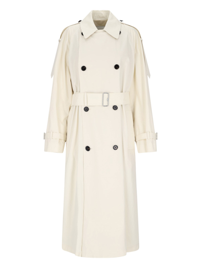 Shop Burberry Double-breasted Trench Coat In Cream