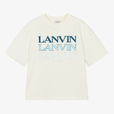 Shop Lanvin Teen Boys Ivory Organic Cotton T-shirt