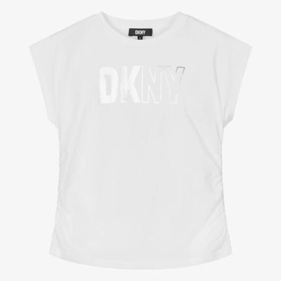 Shop Dkny Teen Girls White Organic Cotton T-shirt