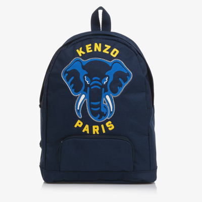 Shop Kenzo Kids Navy Blue Elephant Logo Backpack (36cm)