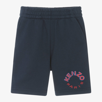Shop Kenzo Kids Navy Blue Cotton Jersey Shorts