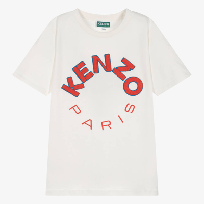 Shop Kenzo Kids Teen Ivory Cotton T-shirt