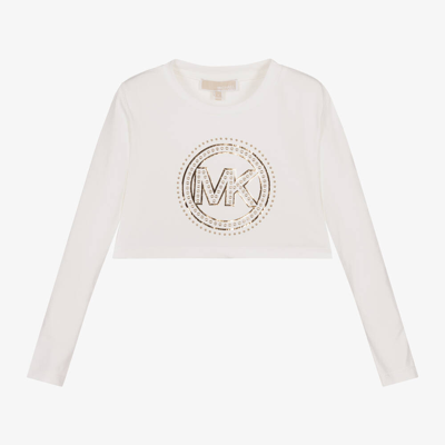 Shop Michael Kors Girls Ivory Organic Cotton Studded Top