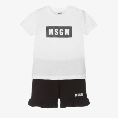 Shop Msgm Girls White & Black Cotton Shorts Set