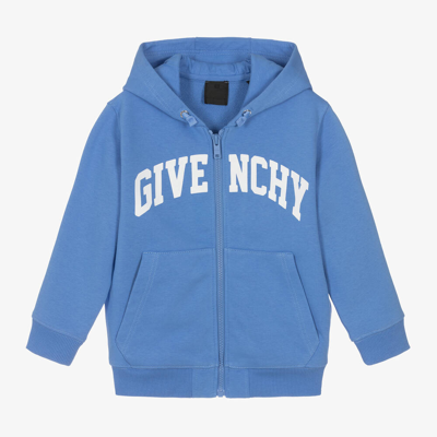 Shop Givenchy Boys Blue Cotton Hooded Varsity Zip-up Top