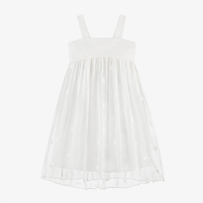 Shop Chloé Girls White Embroidered Star Silk Dress