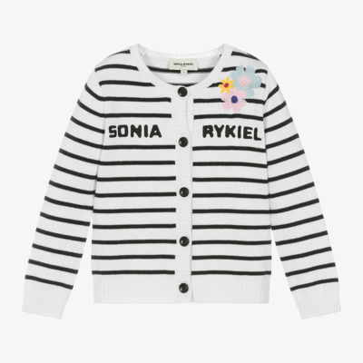 Shop Sonia Rykiel Paris Girls White & Black Striped Cotton Cardigan