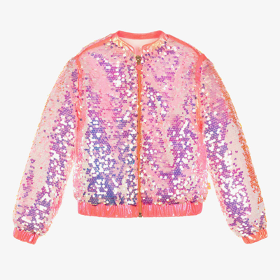 Shop Billieblush Girls Pink Sequinned Bomber Jacket