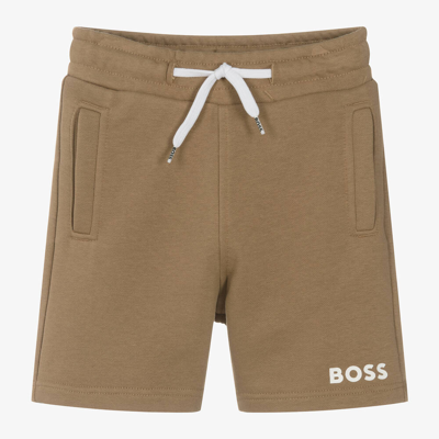 Shop Hugo Boss Boss Boys Beige Cotton Shorts