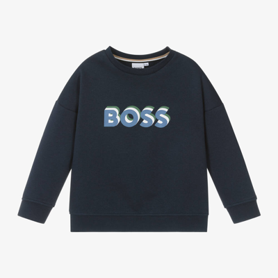 Shop Hugo Boss Boss Boys Navy Blue Cotton Sweatshirt