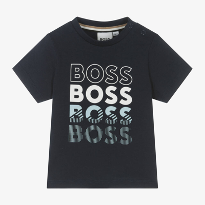 Shop Hugo Boss Boss Baby Boys Navy Blue Cotton T-shirt