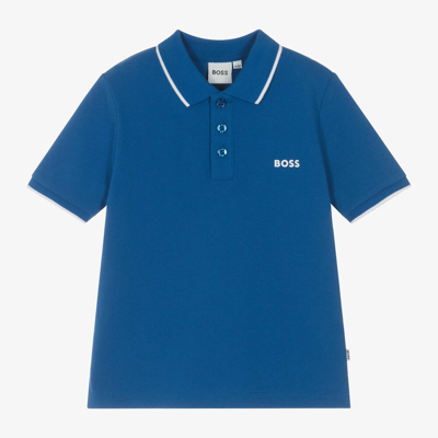 Shop Hugo Boss Boss Boys Blue Cotton Polo Shirt