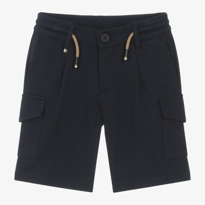 Shop Hugo Boss Boss Boys Navy Blue Viscose Cargo Shorts