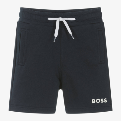 Shop Hugo Boss Boss Boys Navy Blue Cotton Shorts