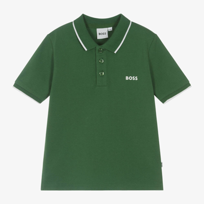 Shop Hugo Boss Boss Boys Green Cotton Polo Shirt