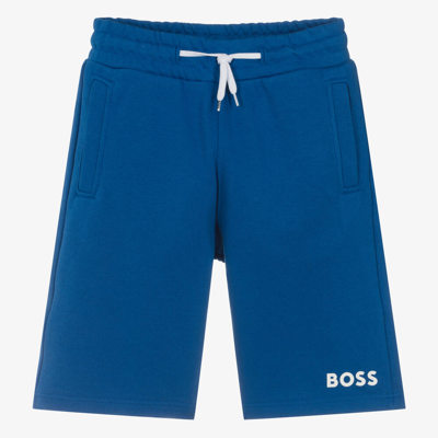 Shop Hugo Boss Boss Teen Boys Blue Cotton Shorts