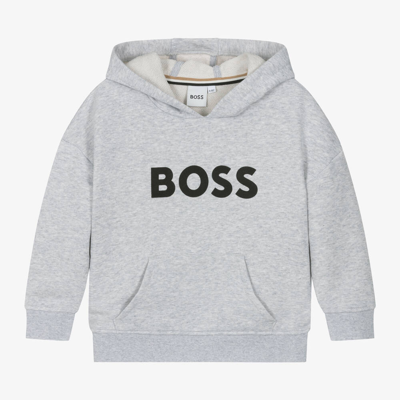Shop Hugo Boss Boss Boys Grey Cotton Hoodie