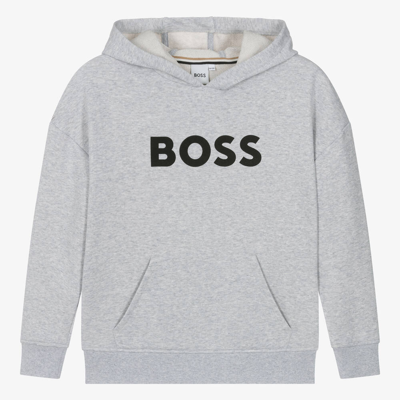Shop Hugo Boss Boss Teen Boys Grey Cotton Hoodie