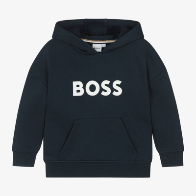 Shop Hugo Boss Boss Boys Navy Blue Cotton Hoodie