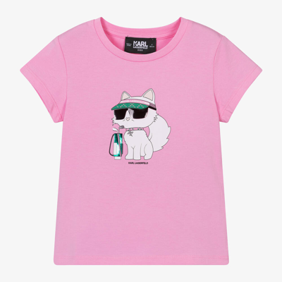 Shop Karl Lagerfeld Kids Girls Pink Cotton Choupette T-shirt