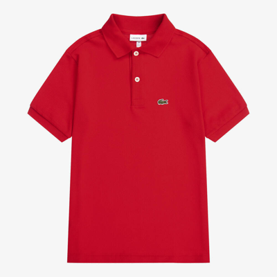 Shop Lacoste Teen Red Cotton Crocodile Polo Shirt