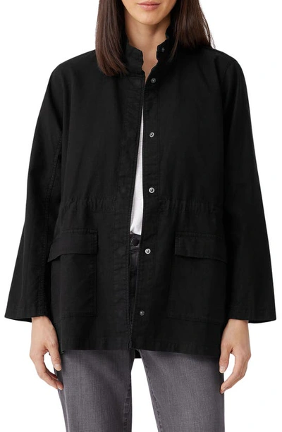Shop Eileen Fisher Stand Collar Organic Cotton Blend Jacket In Black