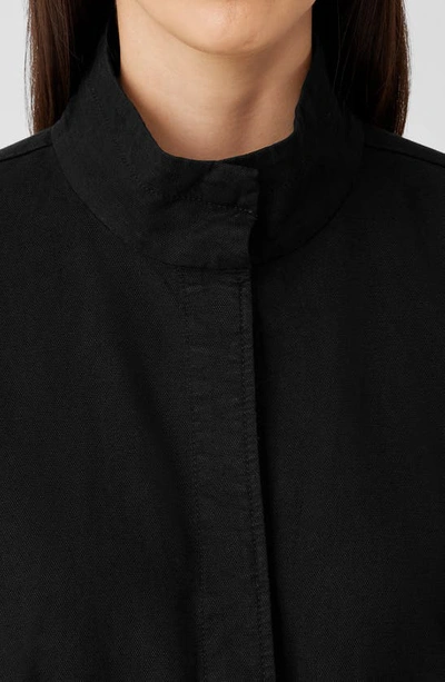 Shop Eileen Fisher Stand Collar Organic Cotton Blend Jacket In Black