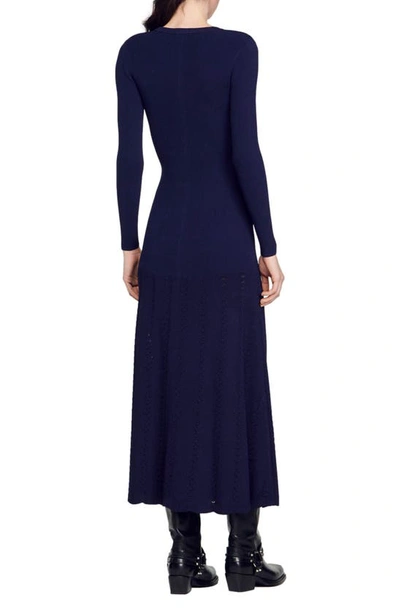 Shop Sandro Jared Long Sleeve Asymmetric Front Maxi Dress In Deep Blu