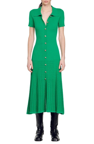 Shop Sandro Lorel Short Sleeve Maxi Shirtdress In Green
